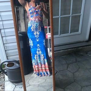 Hot Miami Styles Royal Blue Victorian Cut Out Open Back Maxi Dress